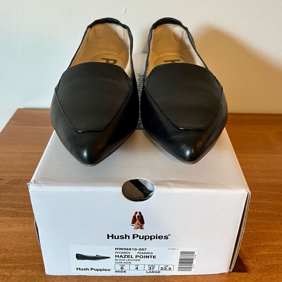 Hush Puppies Hazel Pointe | Black Leather | Flats Size 6 Wide - Picture 6 of 8